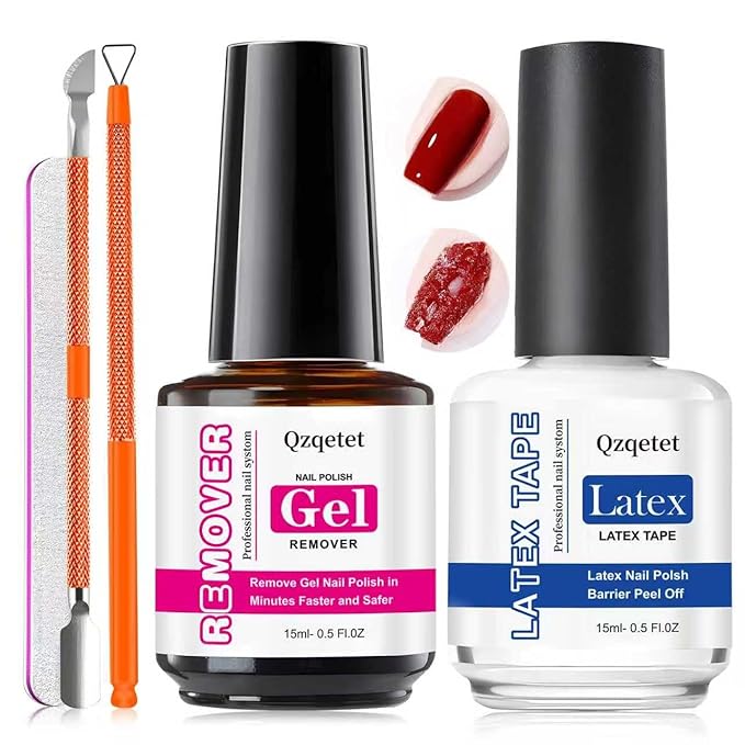 Gel Nail Polish Remover Kit - 15ML(0.5fl.oz) Fast Gel Remover with Latex Tape Peel Off Liquid and Manicure Tools, No Soaking or Wrapping Needed, Easy Removal for Gel Nails