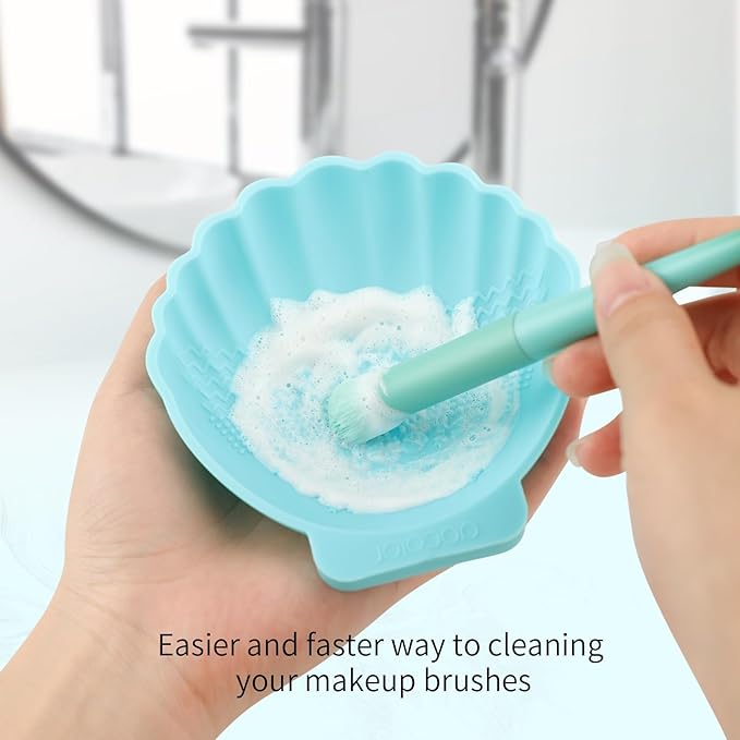 Docolor Silicone Makeup Brush Cleaner Mat Shell shape make up brush cleaner pad Big Size, Makeup Brush Cleaning Mat, Brushes Cleaning Tool, Portable Washing Tool for Makeup Cosmetic Brushes