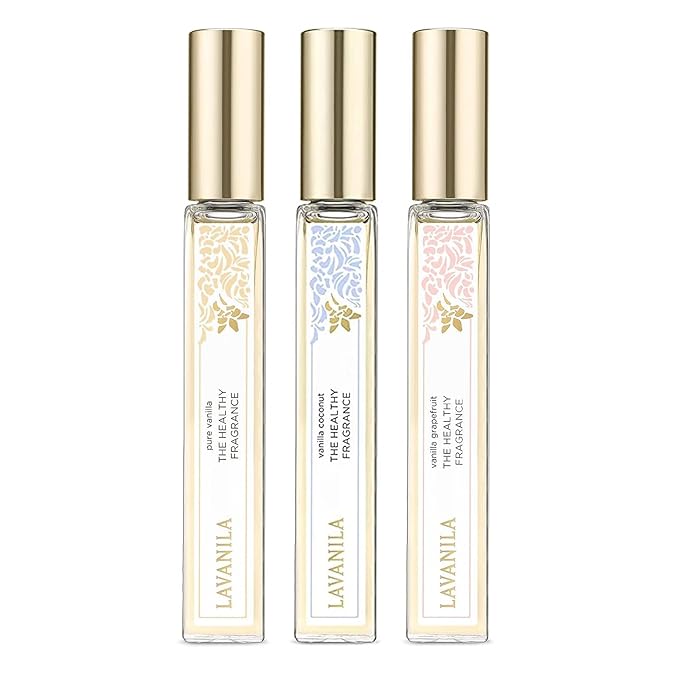 Lavanila Roller Perfume Set of 3 (10ml Each), Includes Pure Vanilla + Vanilla Coconut + Grapefruit - The Healthy Fragrance for Women, Clean and Natural