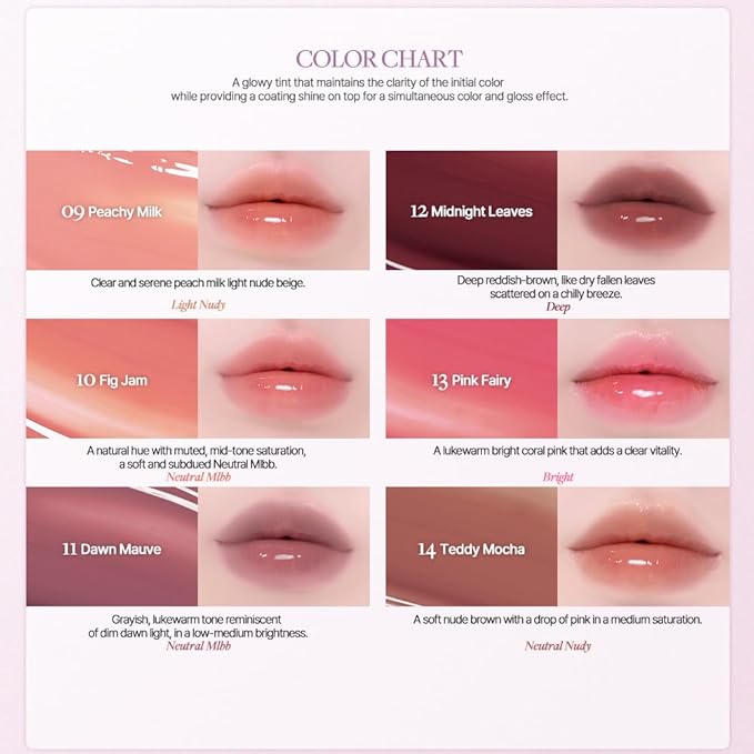 Heart Percent Dote On Mood One Way Glowy Tint, Glass-like High Shine Glossy Finish w/Long-Lasting Luminous Color Lip Stain for Glowy Look, #08. Earthy Brown