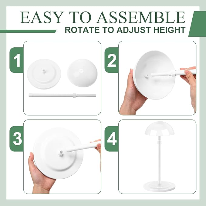 Tatuo 8 Pcs Wig Stand, 9.8"-18.9" Adjustable Height Wig Head Holder Portable Hat Display Stand Travel Storage Holder for Multiple Styling Practice DIY Non Slip Stable(White)