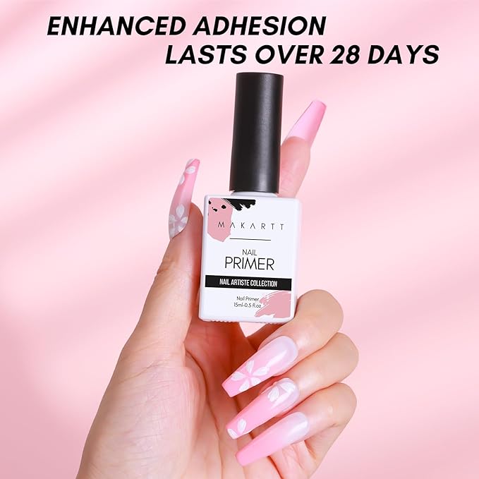 Makartt Nail Primer: No Lift Acid-Free Prep for Acrylic Nails, Gel Polish, and Dipping Powder, Professional Fast Dry Primers for Pedicure Manicure Tools, Salon Home Use 15ML