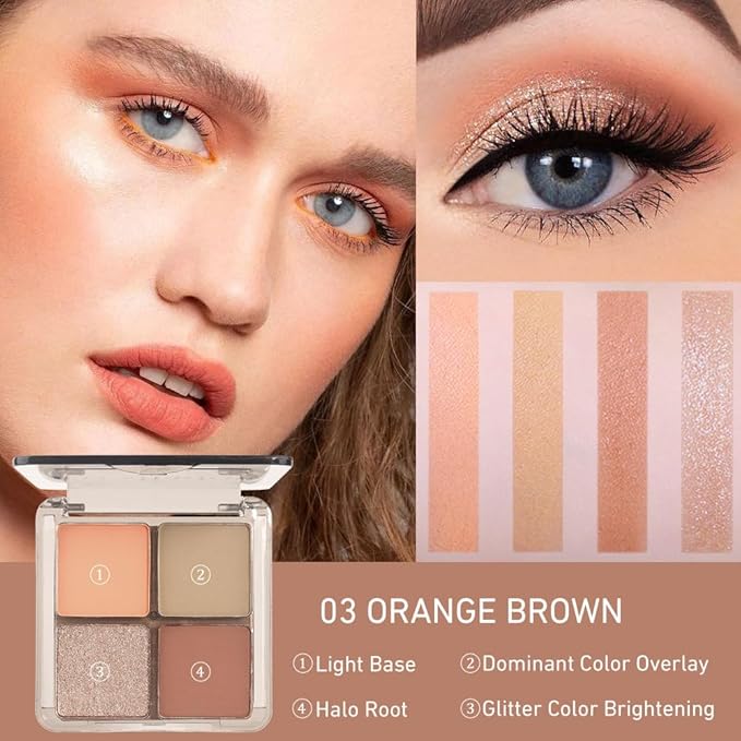 Eyeshadow Quads, Light Brown Glitter Eye Enhancers Eyeshadow Palette, Metallic and Shimmer Magic Eyeshadow, Velvety Pigmented Creamy Formula, Four Way Quad Eye Shadow Palette For Old Women