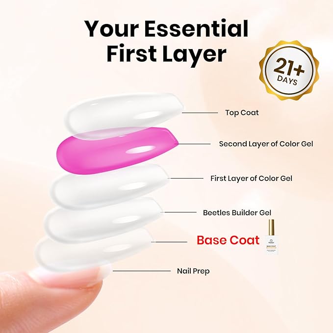 Beetles Gel Polish Gel Base Coat HEMA Free, TPO Free Base Gel Nail Polish 15ml Soak Off LED Nail Lamp Base Coat Upgraded Formula Long-Lasting DIY at Home and Nail Salon