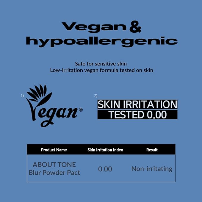 ABOUT TONE Blur Powder Pact 0.32oz - Pressed Powder Compact with Mirror and Puff Makeup Setting Finishing Blurring Natural Translucent Lightweight Face Sebum Oil Control Vegan Formula (03 NATURAL)