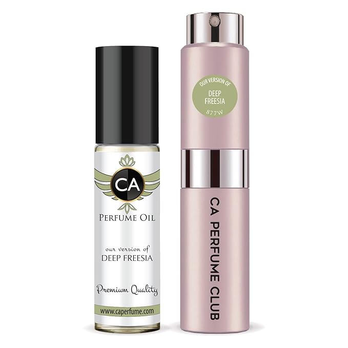CA Perfume Duo Impression of Deep Freesia For Women Perfume Layering Set Long Lasting Travel Size EDP + Body Oil Roll-On Bottle 0.27 Fl Oz+0.33 Fl Oz