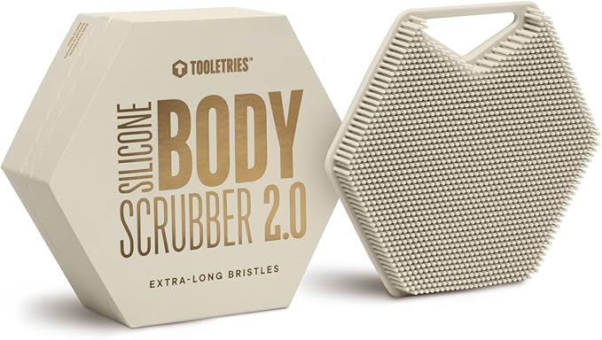 TOOLETRIES Body Scrubber 2.0 – Premium Silicone Scrubber for Cleaning, Exfoliating Your Skin – Extra Long Lather Boosting Bristles with Ergonomic Handle, Long-Lasting & Easy to Clean - Sand