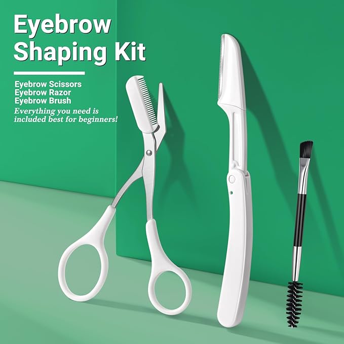 TsMADDTs Eyebrow Trimmer Kit, 8 in 1 Tweezers Set for Women with Eyebrow Trimmer Scissors, Tweezers, Razor, Brush with Travel Bag