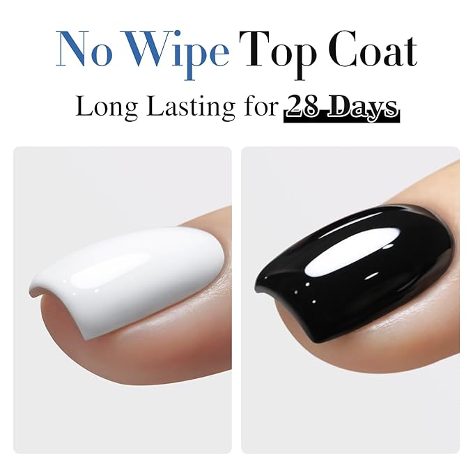 Double Rhythm 15ML No Wipe Gel Top Coat Base Coat Iridescent Glitter Shimmer 2 in 1 Nail Polish Soak Off Manicure DIY Home Salon (Clear)