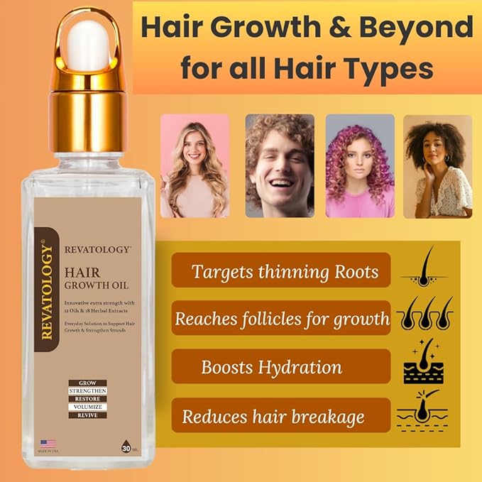 REVATOLOGY Hair Growth Oil for Adults (Made in USA) pre-rinse Formula with 30 Oils and Herbal extracts Reduces Hair Fall, Boosts Regrowth & Strengthens Roots | Cruelty & Chemical Free