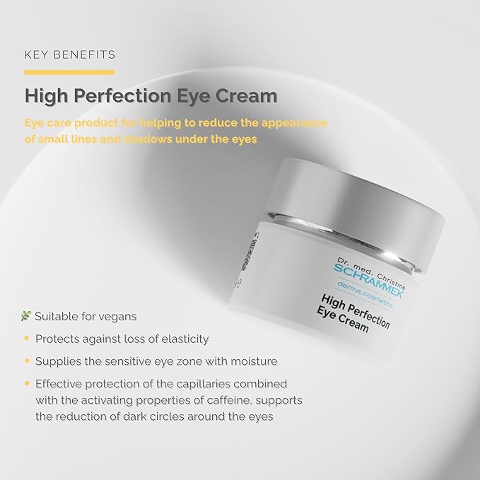 Schrammek High Perfection Eye Cream (0.5 fl oz) - Eye Care Product - Reduces Lines & Shadows Under the Eyes - Caffeine Eye Cream - Skin Care - Dr