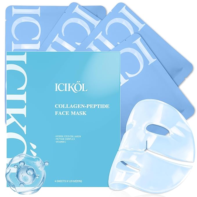 Deep Hydrolyzed Collagen Face Mask, 4 Pack - Age-Defying Sheet Mask with Peptides & Hyaluronic Acid, Restores Skin Elasticity & Firmness for Women