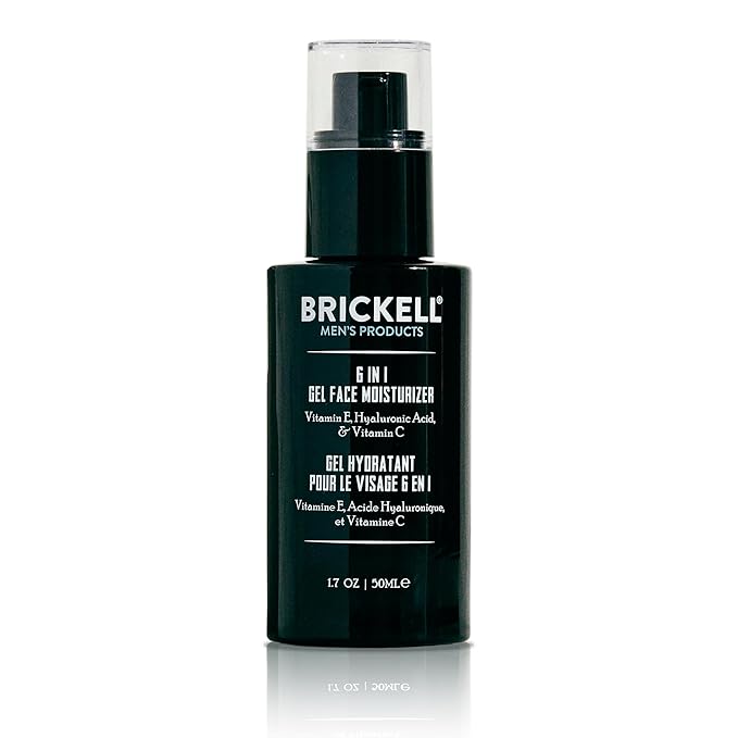 Brickell Men's 6 in 1 Gel Face Moisturizer for Men, Natural and Organic Gel Moisturizer, 1.7 ounces, Unscented