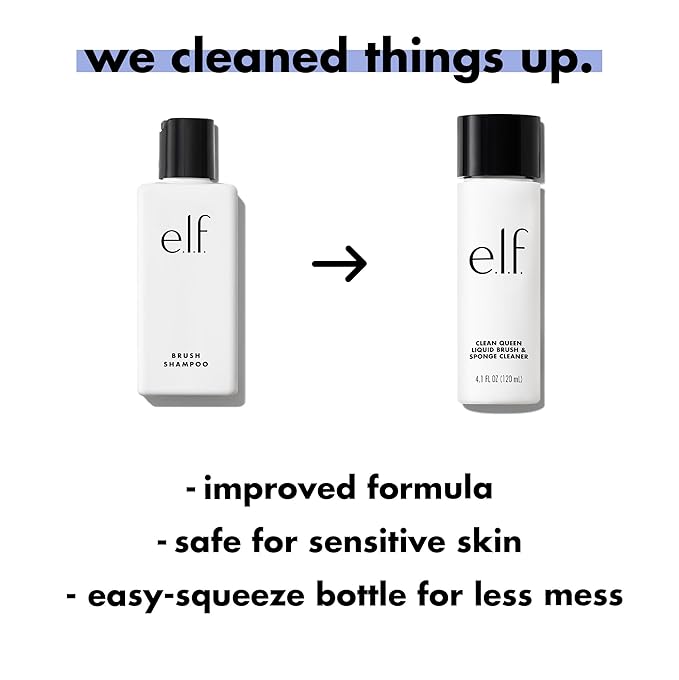 e.l.f. Clean Queen Liquid Brush & Sponge Cleaner, Gentle Foaming Cleaner For Removing Leftover Makeup, Dirt & Grime, Vegan & Cruelty-Free, 4.1 oz