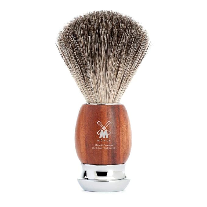 MÜHLE VIVO Plum Wood Pure Badger Shaving Brush - Luxury Shave Brush for Men, Rich Lather