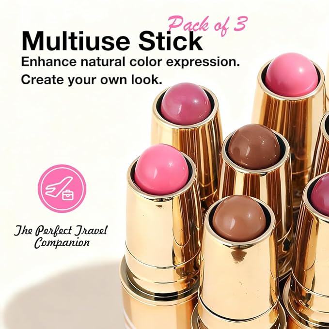 Kaely Contour Blush Multiuse Stick Makeup, Cream Bronzer Contouring Sticks Palette Face Make Up Set, Ultra-Creamy Radiant Finish Formula, Vegan & Cruelty-free, 3Pcs-01+02+03