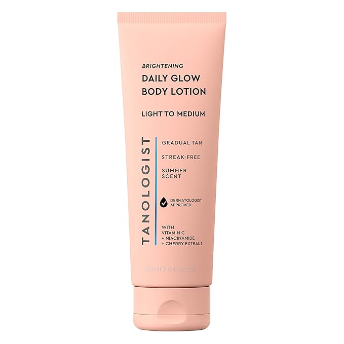 Tanologist Brightening Daily Glow Body Lotion- Light/Medium, Gradual Tanning Lotion, No Fake Tan Smell, Streak-Free & Natural Looking Self Tanner, Vegan, 8.45 fl. oz/250 ml Tube