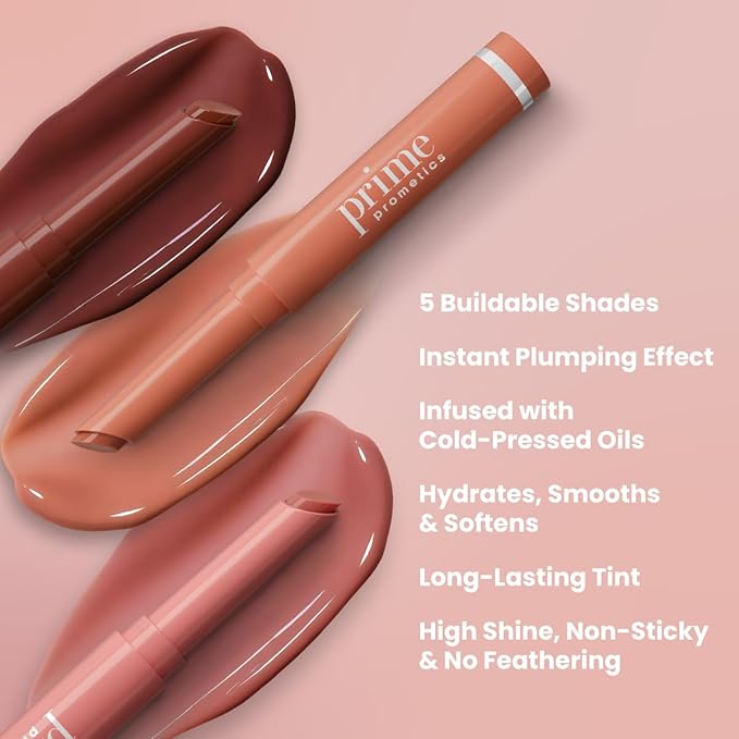 Prime Prometics PrimeLip Plumping Lip Balm for Mature Women – 3-in-1 Lipstick, Gloss & Balm – Non-Stinging Lip Plumper – Smooths Lip Lines, Lightweight, Buildable Color (Nude Glow)