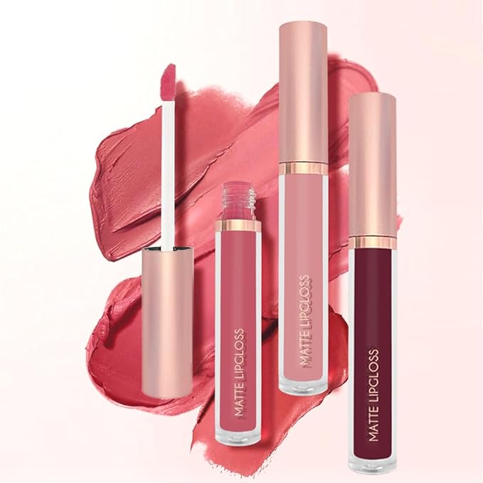 BestLand 3PCS Bold Seductive Red Liquid Lipstick Set, Matte Lip Gloss Long Lasting Waterproof, High Pigment Smudge Proof Lip Color with Chill Crimson Rust Shades for Night & Glam Makeup