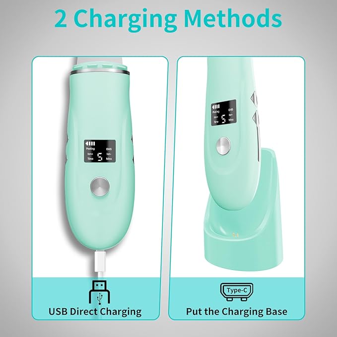 Face Scrubber Skin Spatula - Blackhead Remover Deep Cleansing Tool for Pore Extraction, 4-in-1 Fast Charging Dock Blackhead Remover Face Spatula for Facial Skincare Women Gift (Green)