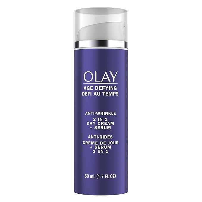 Olay Face Serum, Age Defying Anti-Wrinkle 2-in-1 Day Cream - Anti-Aging, Anti-Wrinkle, Smooths Fine Lines and Wrinkles, Firming, Lifting - Niacinamide, Glycerin, Aloe Vera, 1.7 Oz
