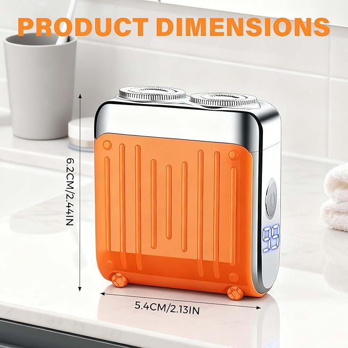 2026 New Mini Electric Shaver, Portable Rotary Dual Ring Electric Shaver, Waterproof Rechargeable Razor Mini Wet Dry Shaving Razor for Travel Home Use (Orange)