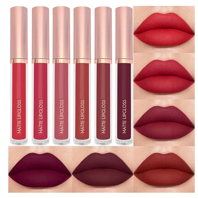 BestLand 6PCS Deep Red Liquid Lipstick Set, Matte Lip Gloss Long Lasting Waterproof, High Pigment Full Coverage Lip Color Collection with Crimson Wine Plum Dark Nude Shades for Bold Makeup