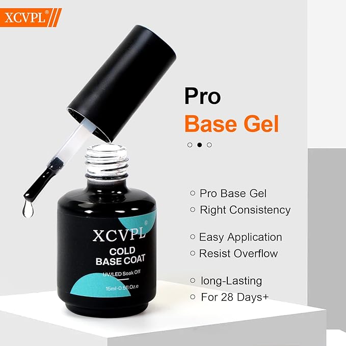 Gel Base Coat - Strong Adhesion for Long Lasting Manicure, No Lifting & No Discoloration, Protects Natural Nails from Stains, Cures with UV LED Light