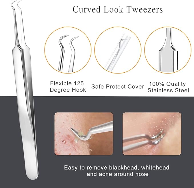 Pimple Popper Tool Kit - 6 Pcs Blackhead Remover Comedone Extractor Tool Kit with Metal Case for Quick and Easy Removal of Pimples, Blackheads, Zit Removing, Forehead, Facial and Nose(Silver)