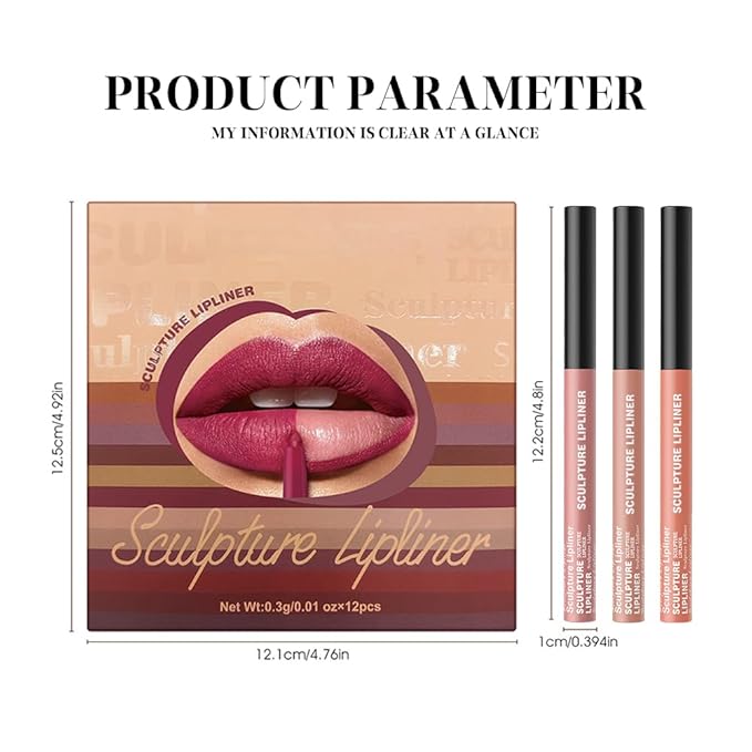 Matte Lip Liner Pencil Set, 12 Colors, Waterproof, Smudge-Proof, Long-Lasting, Semi-Glossy Finish for Defining, Contouring (4#, 3Count (Pack of 1))