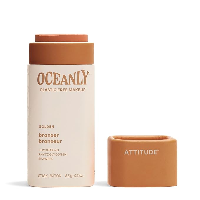 ATTITUDE Oceanly Plastic-Free Lightweight Bronzer Stick, Titanium Dioxide-Free, EWG Verified, Vegan & Cruelty-free Makeup, Golden, 0.3 Ounces