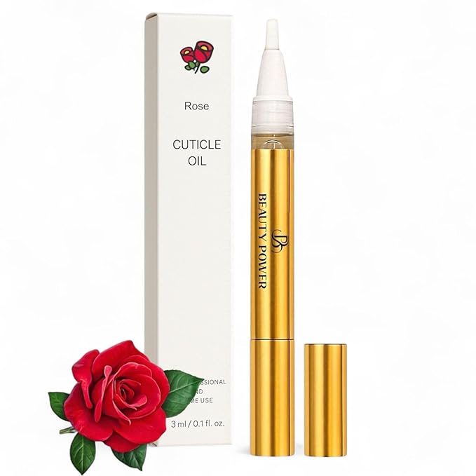 Nail Oil Cuticle Pen - Rose – Nail Strengthener & Growth Serum with Vitamin A, D, E, B5, Grapeseed & Natural Oils – Repair for Brittle, Peeling, Thin Nails – Twist Brush Pen