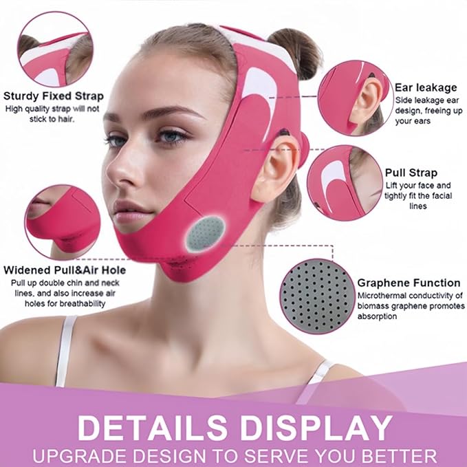 Graphene V-Line Mask Chin Up Mask V Shaped Face Mask Chin strap for sleeping,Jawline Shaper,red,Small