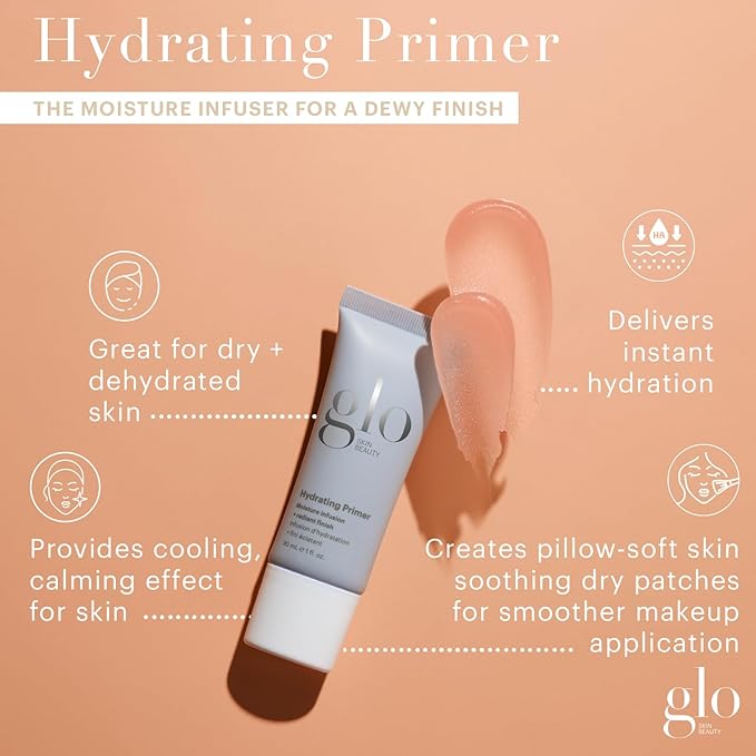 Glo Skin Beauty Hydrating Primer with Hyaluronic Acid - Replenish Moisture and Plump Skin for Smoother Makeup Application, for Dry + Dehydrated Skin, Dewy Finish