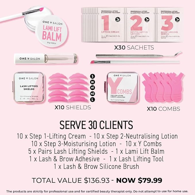 One V Salon Brow Lamination and Lash Lift Professional Kit – Instant Lift for Lashes & Brows – Vegan, Long-Lasting, Complete Lash and Brow Lift Kit with Sachets, Tools, and Glue Balm