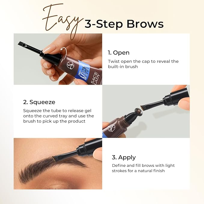 SACE LADY 24H Lock Eyebrow Gel, Waterproof Brow Gel Brown with Built-in Brush, Long-Lasting Natural Pigmented Eye Makeup for Women (01 Light Brown)