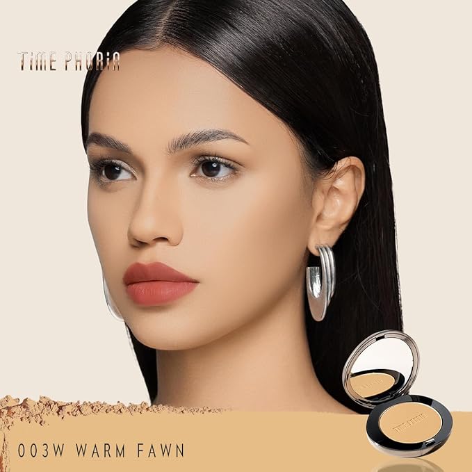 Timeless Optima Cover-Blur Skin Perfection Powder Foundation - Full Coverage, Blur Matte Finish, 16H Oil Control, Non-Comedogenic, with Double-Sided Applicator (03W Warm Fawn)