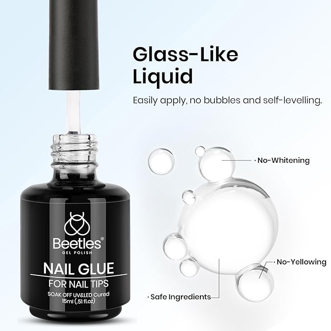 Beetles 15ml Gel Nail Glue 9 in 1 for Acrylic Nails Tips and Clear Press on Nails, Long Lasting Extension Glue, Base Coat, Blooming Art Gel, Christmas Nails, U V Light Cured