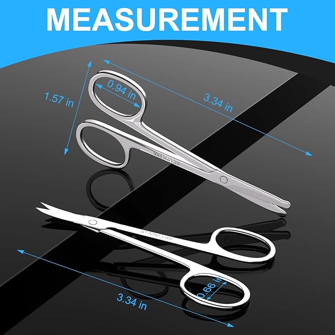 Men's and Women's Facial Hair Small Scissors, Eyebrow, Nose, Beard, Whisker, Eyelash, Ear Hair Trimming Set, Curved and Rounded Safety Tip Scissors for Haircutting 2pcs