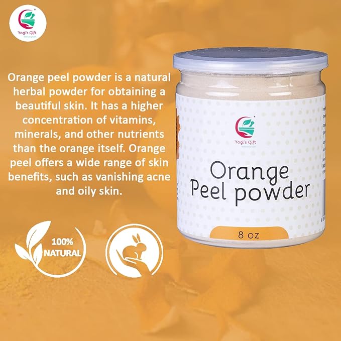 Yogi's Gift Orange Peel Powder 8 Ounce, 100% Natural Orange Peel for Face Mask, Skin Care, Rich in Vitamin C, Effective DIY Skincare Ingredient, Helps Get a Glowing Skin