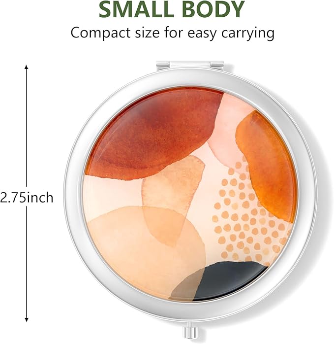 Nipichsha Compact Mirror, Pocket Travel Makeup Mirror, 2 - Sided 2X / 1X Magnification, Small Folding Portable Handhelds, 2.75 in Silver, Simple Abstract Art