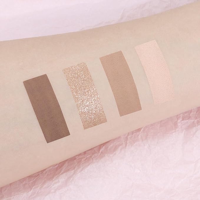 Neutral Nude Brown Eye Shadow Palette, Metallic and Shimmer Magic Eyeshadow Makeup, Velvety Pigmented Creamy Formula, Four Way Quad Eye Shadow Palette For Old Women, (02#Nude Brown)