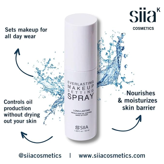 SIIA Cosmetics, Everlasting Makeup Setting Spray, Keeps Makeup in Place & Maintains Even Skin Texture, 1.69 fl oz