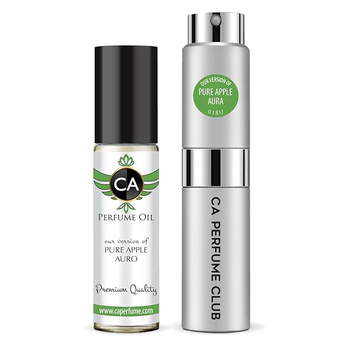 CA Perfume Duo Impression of Pure Apple Aura For Women And Men Perfume Layering Set Long Lasting Travel Size EDP + Body Oil Roll-On Bottle 0.27 Fl Oz+0.33 Fl Oz