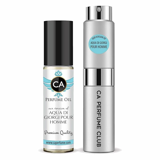 CA Perfume Duo Impression of Aqua Di Giorgi Pour Homme For Men Perfume Layering Set Mens Cologne Long Lasting Travel Size EDP + Body Oil Roll-On Bottle 0.27 Fl Oz+0.33 Fl Oz