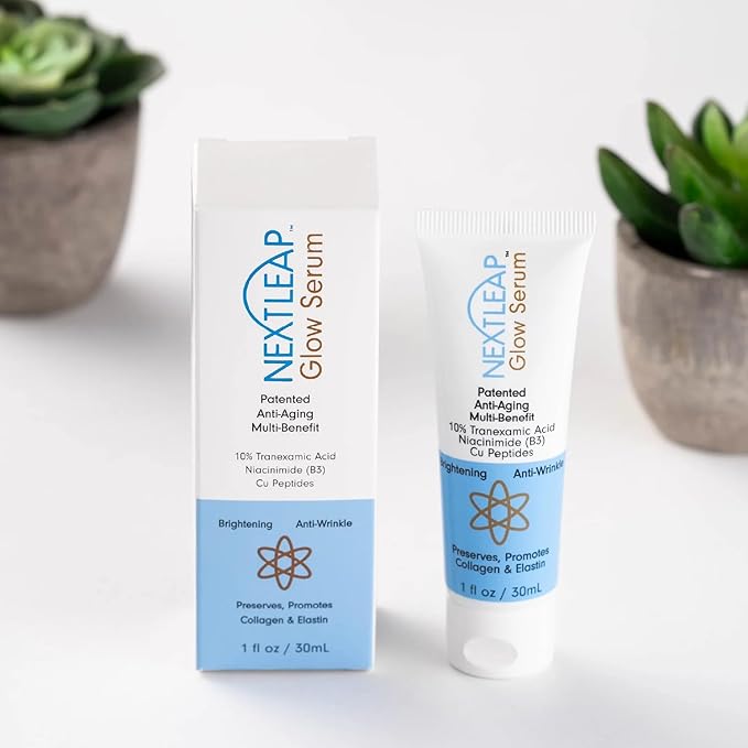 Tranexamic Acid Serum (10% Ultra-Pure), Niacinamide (3%), Copper Peptides - Patented Anti Aging Skincare Glow Cream for Wrinkles, Skin Tone and Brightness - Lightweight, Fast Absorbing - 1 Fl Oz
