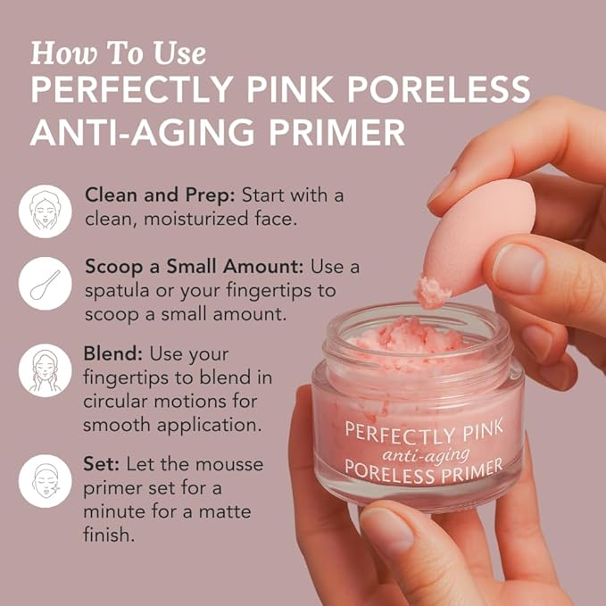 Perfectly Pink Poreless Primer Face Makeup Primer, Pore Perfecting, Mattifying, Line Smoothing, Long Lasting, Skin Blurring, Mature, Combination, Dry skin, Use before or after foundation, powder