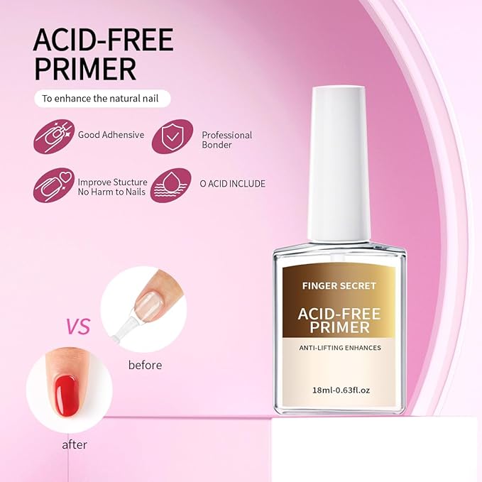 18ml Acid-Free Primer for Gel Nail Polish 0.63floz, Fast Air Dry Base Coat Nail Primer Bond, Builder Gel for Acrylic Nails Art Design In Salon Or Home Use