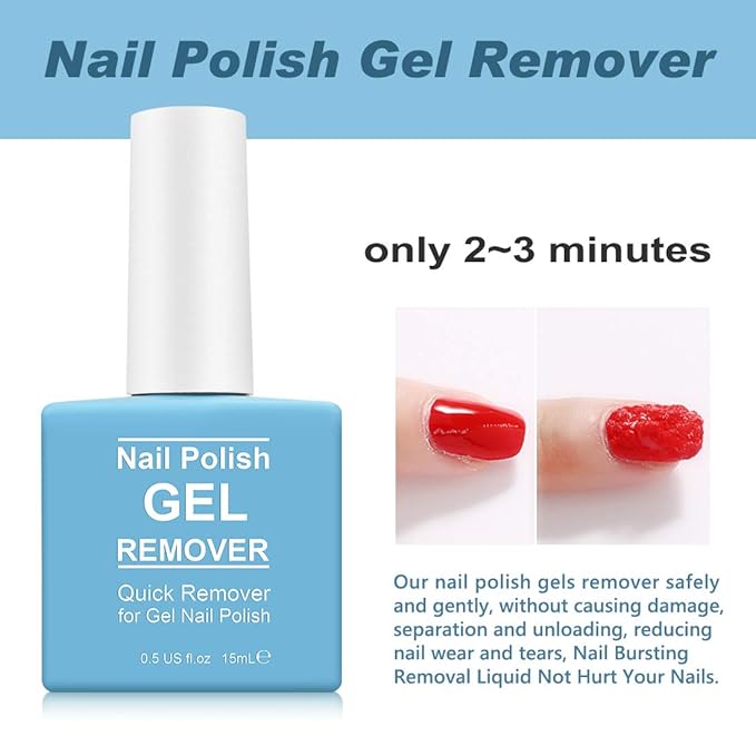 Gel Polish Remover for Nails, Easy & Quick Soak Off Gel Polish Remover in 3-5 Minutes, No Damage to Nails, for Salon & Home Use