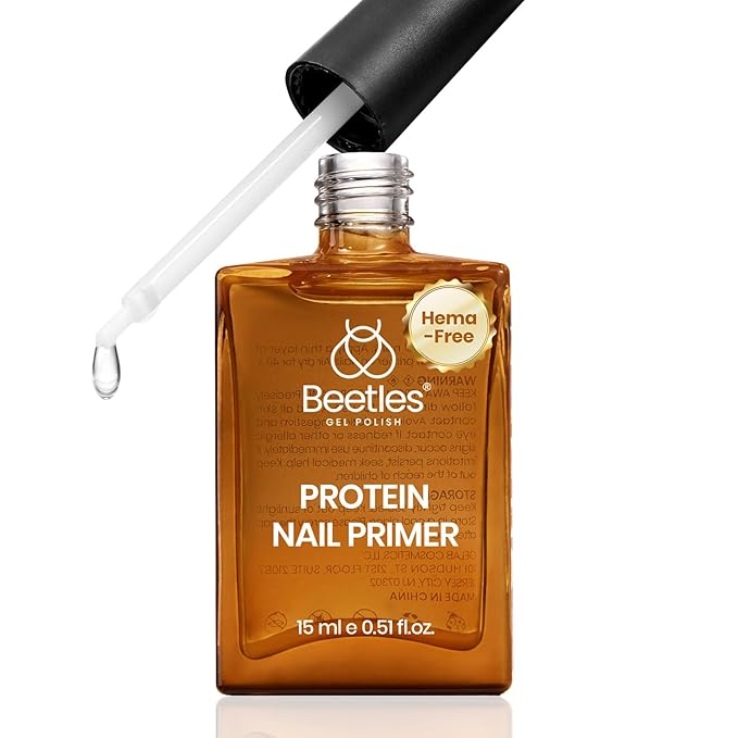 Beetles Nail Primer 15ml Protein Nail Prep for Gel Nail Polish, Upgraded Formula 2 in 1 Nail Bond No Lifting, Peeling, HEMA Free & Acid Free for False Nail Tips Acrylic & U V Gel Gifts for Women